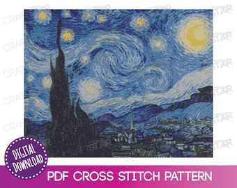 星月夜クロスステッチパターンPDF、フィンセント・ファン・ゴッホ
