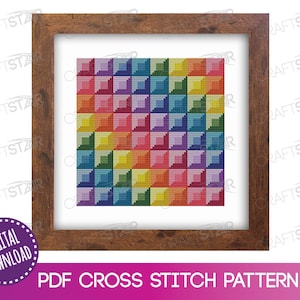 Rainbow Geometric Cross Stitch PDF Pattern - Beginner - Geometric Rainbow Colored Cross Stitch Pattern - Instant Download