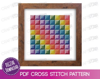 Rainbow Geometric Cross Stitch Pattern: Beginner DIY (PDF Download)