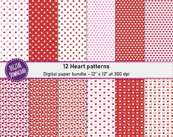 Valentine Hearts Digital Paper Pack: Scrapbook Patterns (Digital Download)