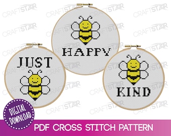 Bee Quote Cross Stitch Pattern: Beginner Mini Designs (PDF Pattern)