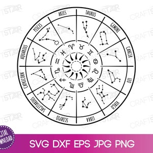 Astrologie Rad SVG für Cricut oder Silhouette - Sternzeichen Kalender Clipart - Sternzeichen-Dateien für Druck, Cut, Sublimation