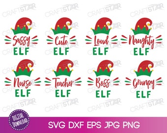 Sassy Elf SVG Bundle: Christmas Clipart for Cricut, Silhouette (Digital Download)