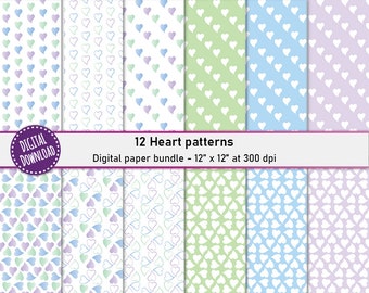 Pastel Hearts Digital Paper Pack: Valentine's Day Backgrounds (Digital Download)