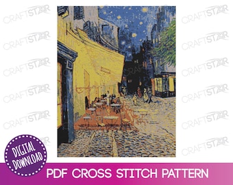 Van Gogh Cafe Terrace at Night Cross Stitch Pattern (PDF Download)