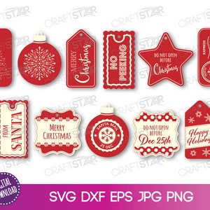 Christmas Gift Tags SVG File Bundle - Cricut or Silhouette Print and Cut Christmas Tags - Holiday Gift Tag PNG bundle