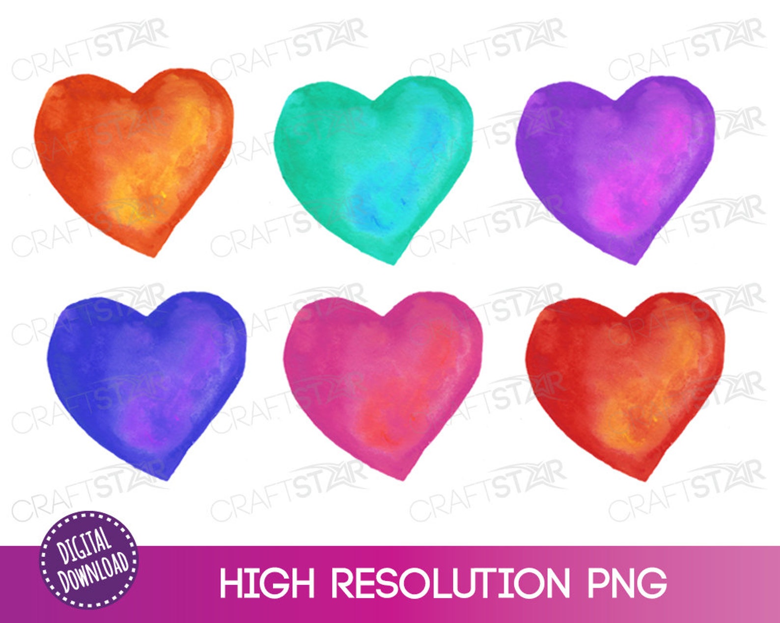Watercolor Hearts Clipart: Valentine PNG Files for Cricut (digital ...