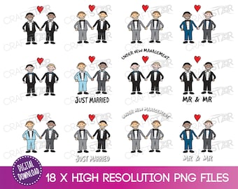 Gay Wedding Clipart: Mr & Mr Couple PNG Files (Digital Download)