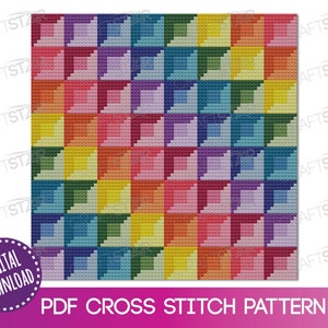 Rainbow Geometric Cross Stitch PDF Pattern - Beginner - Geometric Rainbow Colored Cross Stitch Pattern - Instant Download