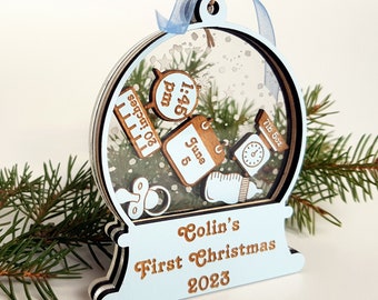 Personalized Baby's First Christmas Ornament baby stats shaker snow globe tree ornament gift
