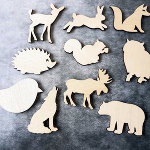 Wooden animal shapes woodland cut outs wood crafts decoration DIY  decor