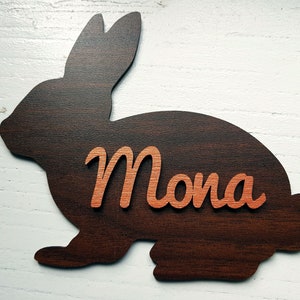 Personalized wooden plaque bunny shape pet name sign colors and sizes