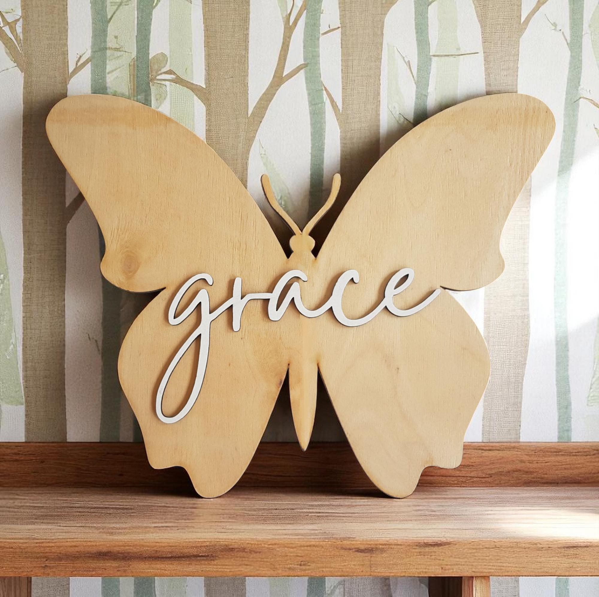 Personalized Wooden Butterfly Name Sign: Boho Nursery Decor, 12''