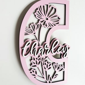 Letrero de madera con nombre de flor, letras de monograma de flores silvestres, decoración de guardería bohemia personalizada, placa de madera, placa para dormitorio de niñas, regalo para bebé recién nacido, 12''