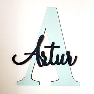Letrero con nombre personalizado, letra de monograma de madera, decoración de guardería personalizada, placa de estante para dormitorio infantil, para puerta o caja de juguetes, regalo para bebé recién nacido de 8''