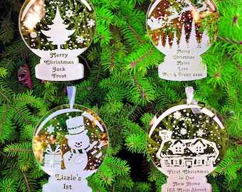 Personalized name bauble snow globe shape first Christmas tree ornament decorations Xmas any message your text