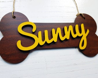 Personalized wooden plaque bone shape dog name sign pet colors and sizes
