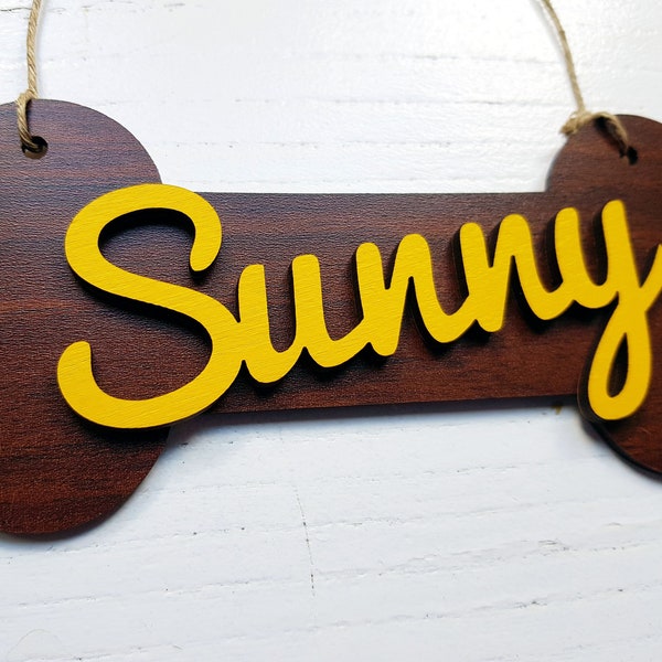 Personalized wooden plaque bone shape dog name sign pet colors and sizes