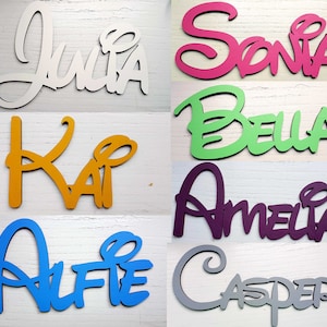 Personalized wooden plaque kids bedroom child name sign laser cut cartoon font