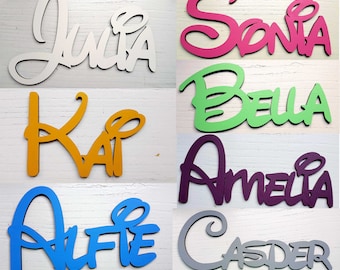 Personalized wooden plaque kids bedroom child name sign laser cut cartoon font