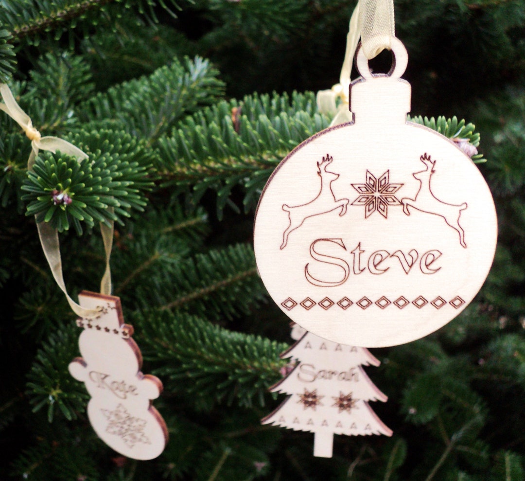 Wooden Christmas Ornaments With Names Nordic Scandi Simple Etsy