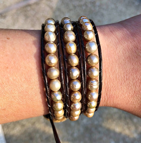 Champagne Fresh Water Pearl Wrap Bracelet