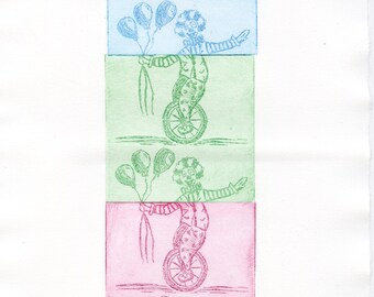 Rainbow Clown Etching Print— 10 x 20 inches