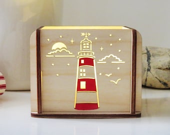 Personalised Lighthouse wooden lightbox, Smeaton's Tower, Plymouth, Stocking Filler, Secret Santa, Mothers Day, Christmas gift, lighthouse