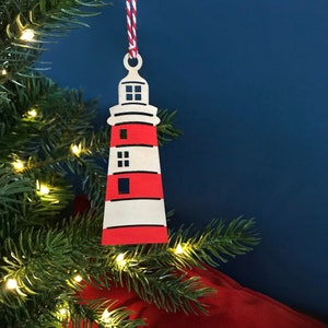 Lighthouse hanging decoration, Smeaton's Tower, Plymouth, Christmas decoration, stocking filler, secret Santa, tree decoration, nautical