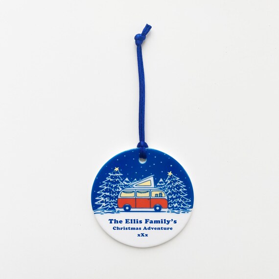 Ornamento Albero Di Natale Personalizzato A Forma Di Camper | Regalo Campeggio 2024 | Scritta Personalizzata
