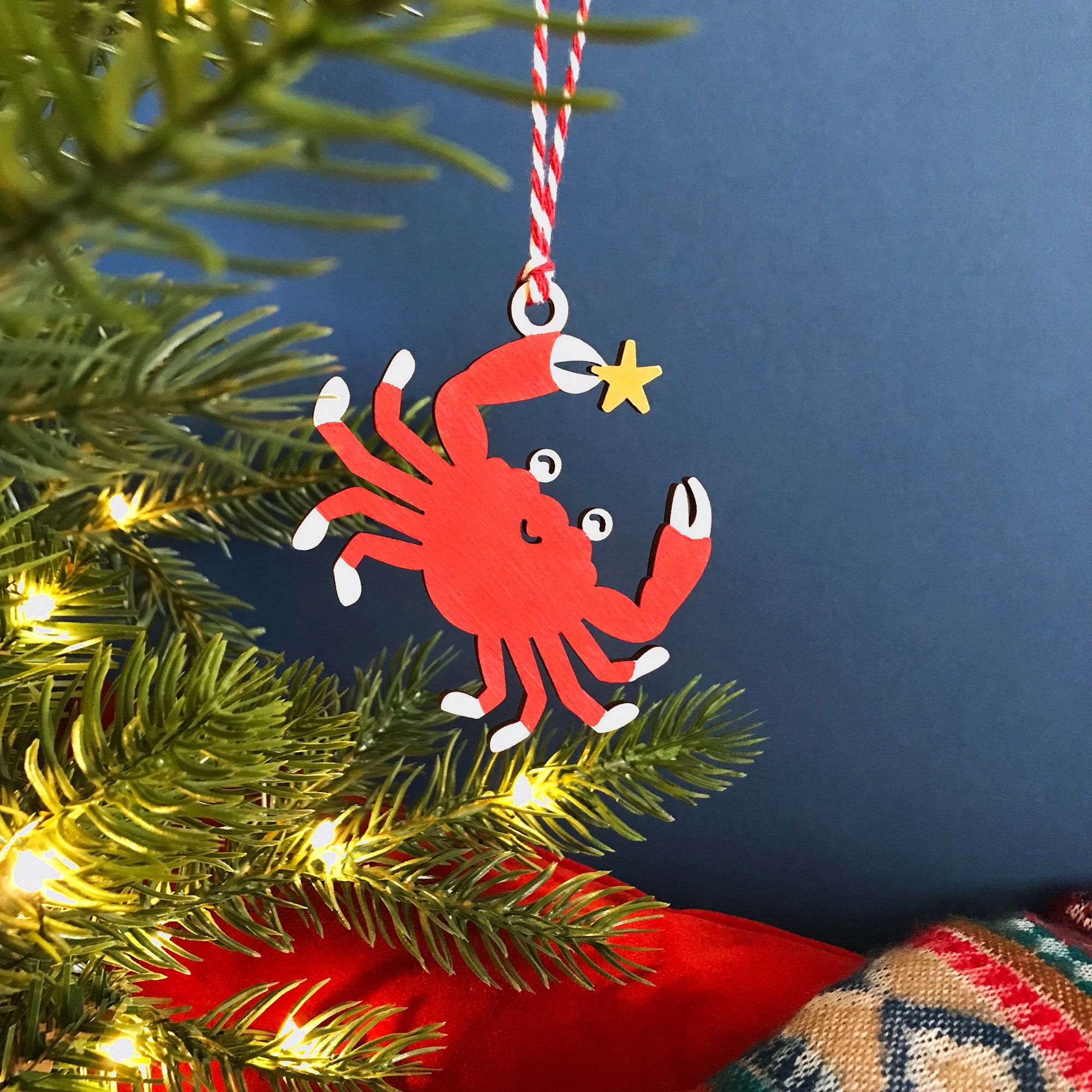 Hand Painted Crab Decoration/Christmas decoration/wooden decoration/stocking filler/secret Santa/crab/tree decoration/Christmas decor/gift