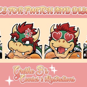 Bowser Twitch & Discord Streamer vtuber gamer Emote pack (4 Emotes) | Digital Download