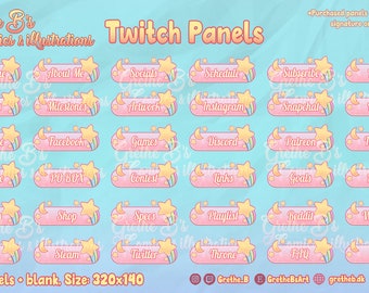 36x Pop Star kawaii Twitch Panels, cute stars, Twitch Overlay Panels, Twitch Panels pink, Custom Twitch Panels