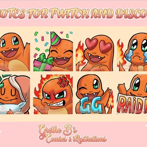 Charmander Twitch & Discord Emote pack (8 Emotes), Streamer emotes, anime video game characters | Digital Download