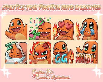 Charmander Twitch & Discord Emote pack (8 Emotes), Streamer emotes, anime video game characters | Digital Download