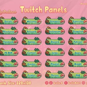 36x Green forest mushroom Twitch Panels , nature, cute, Twitch Overlay Panels, Twitch Panels green, Custom Twitch Panels