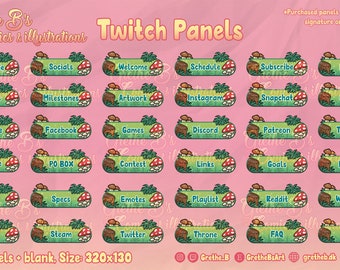 36x Green forest mushroom Twitch Panels , nature, cute, Twitch Overlay Panels, Twitch Panels green, Custom Twitch Panels