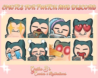 Snorlax Twitch & Discord Emote pack (8 Emotes), Streamer emotes, anime video game characters | Digital Download
