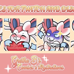 Sylveon Twitch & Discord Emote pack (4 Emotes), Streamer emotes, anime video game characters | Digital Download