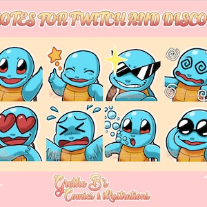 Squirtle Twitch & Discord Emote pack (8 Emotes), Streamer emotes, anime video game characters | Digital Download
