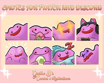 Ditto Twitch & Discord Emote pack (8 Emotes), Streamer emotes, anime video game characters | Digital Download
