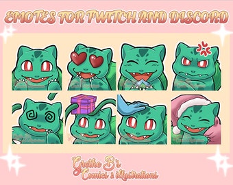 Bulbasaur Twitch & Discord Emote pack (8 Emotes), Streamer emotes, anime video game characters | Digital Download