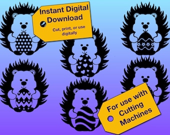 Harley Hedgehog SVG PNG JPG, imagen digital linda, descarga digital para máquinas de corte, decoración de Pascua, huevo de Pascua, animal con huevo