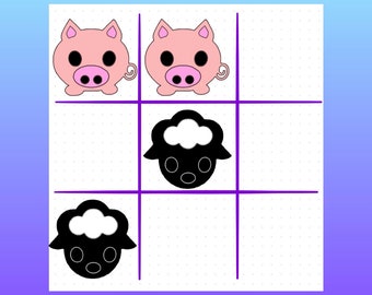 Baby animals tic tac toe, cute digital tic tac toe, original print and cut game, family game, for all ages, GoodNotes,