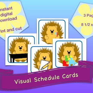 Cartões de programação visual, cartões de ouriço, programação pré-escolar, cartões de programação, programação diária, programação escolar, impressão e corte, programação colorida