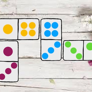 Printable Dominoes Game for kids, Learn Math, Counting Game, Homeschool Game, Colorful Dominoes, Addition Game, 10 Colors, Instant download