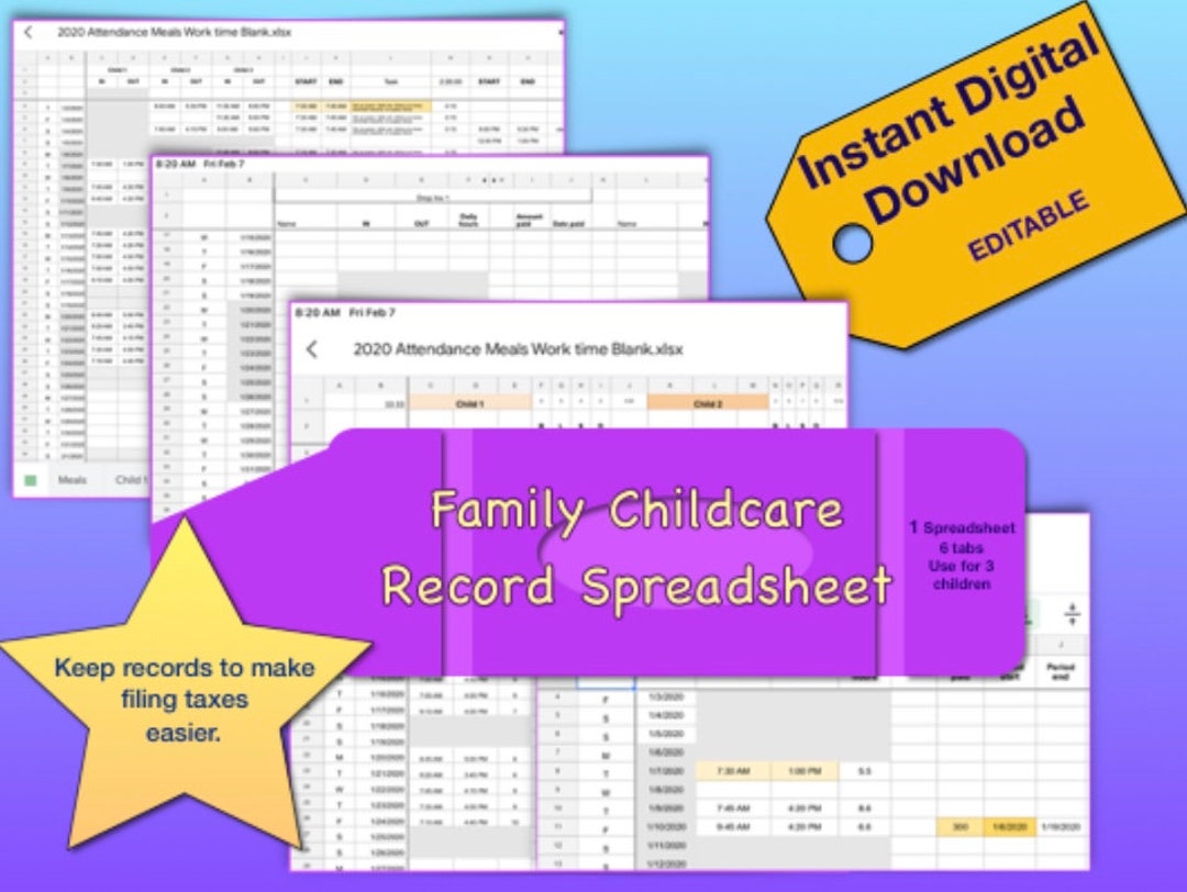 Childcare Financial Records Spreadsheet With Links UPDATED Etsy
