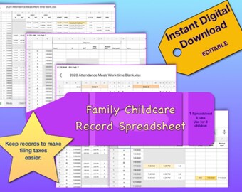 Hoja de cálculo de registros financieros de cuidado infantil 2021 con enlaces