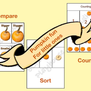 May include: A printable worksheet with a variety of activities for children to learn about pumpkins. The worksheet includes activities such as comparing sizes, counting, and sorting. The worksheet features a colourful illustration of pumpkins.