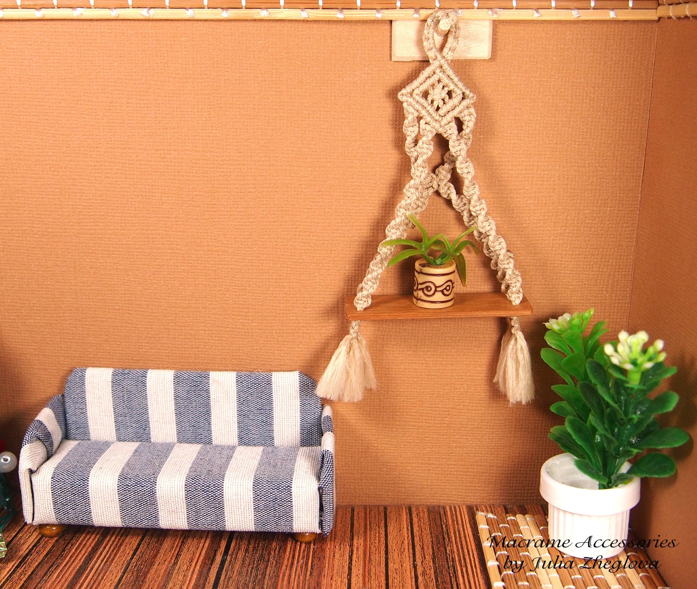 Dollhouse wall hanging macrame hanging shelf for dollhouse Etsy